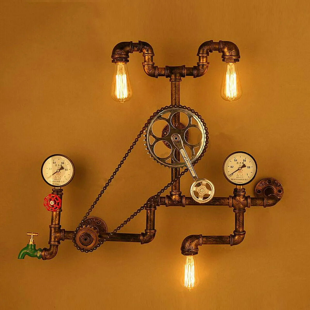 Red steampunk 3/4 port industrial switch valve with grey copper finish and wire