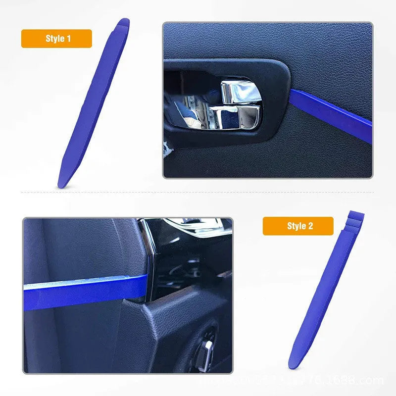 Tengyun 5-piece car audio disassembly tool kit with PP tools and blue screwdriver on workbench