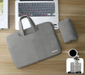 Blue waterproof PU leather laptop bag open to show internal organiser pockets and shock-resistant lining