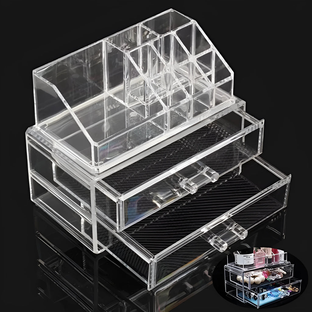 Clear foldable acrylic storage container for cosmetics with 18 litre capacity
