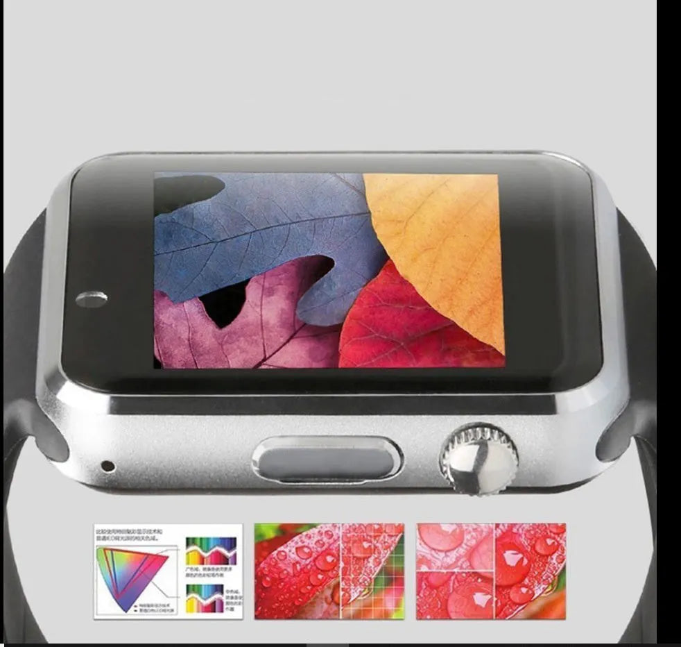 A1 Smart Watch with 1.54-inch display showing multiple colour options including black, silver, white, gold, pink, red, green and blue
