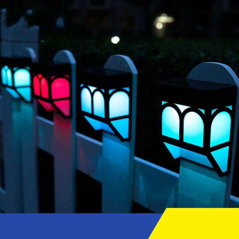 Outdoor solar wall lamp with IP67 waterproof rating and multiple colour LED options
