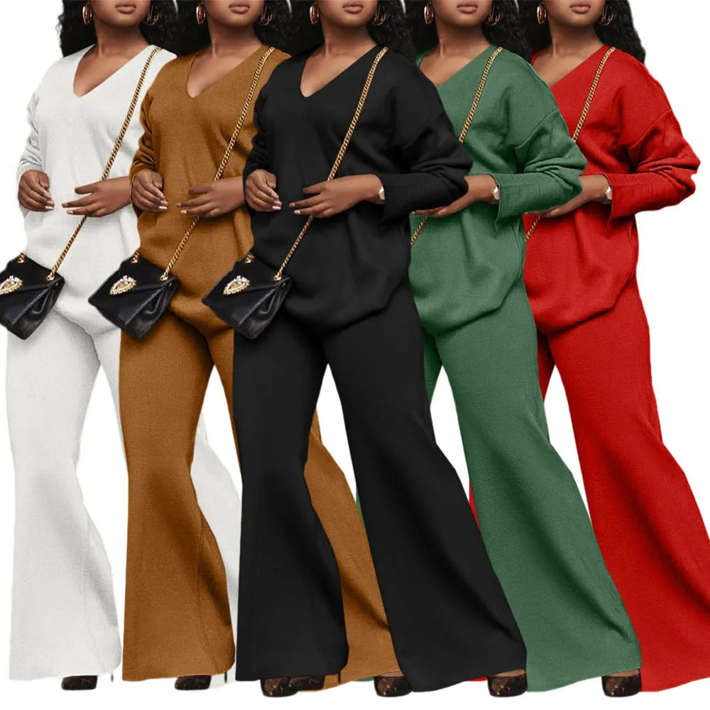 Women's brown suede two-piece suit with split sleeves and trousers casual outfit