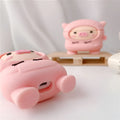 Cartoon pink pig silicone AirPods case with hook attachment for AirPods 1 2 Pro models