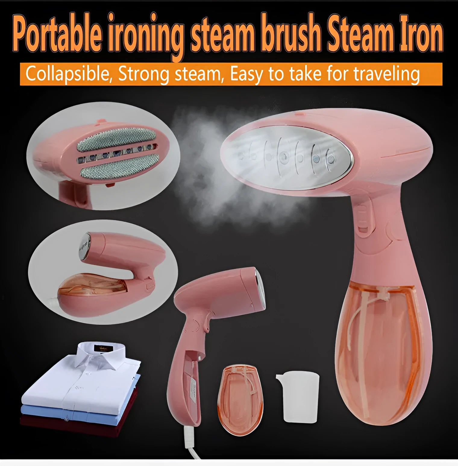 Sokany pink electric ironing brush with steam function for clothes smoothing