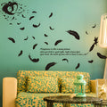 Black removable PVC wall sticker with feather angel three generations design, 50x70cm