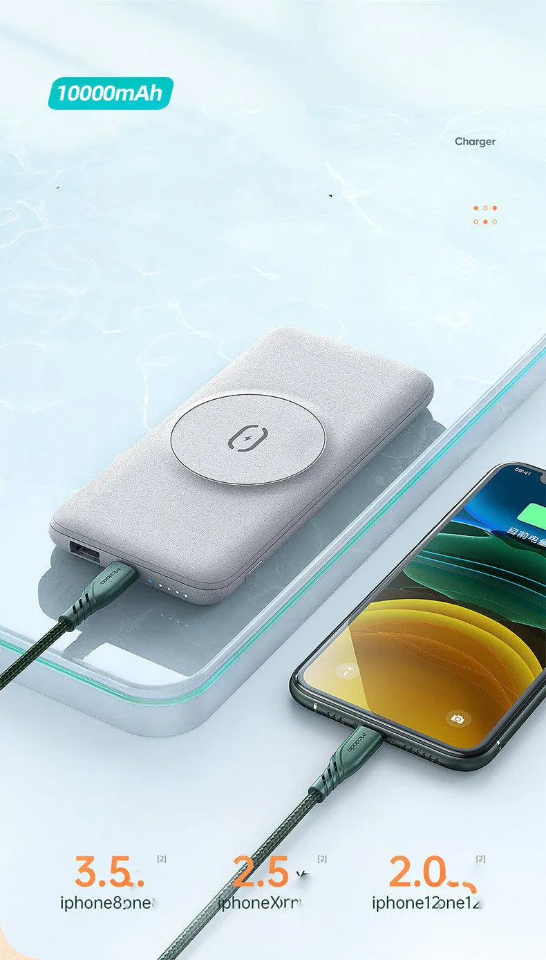 Maiduo Magsafe magnetic wireless charging power bank in mint green colour showing back clip design