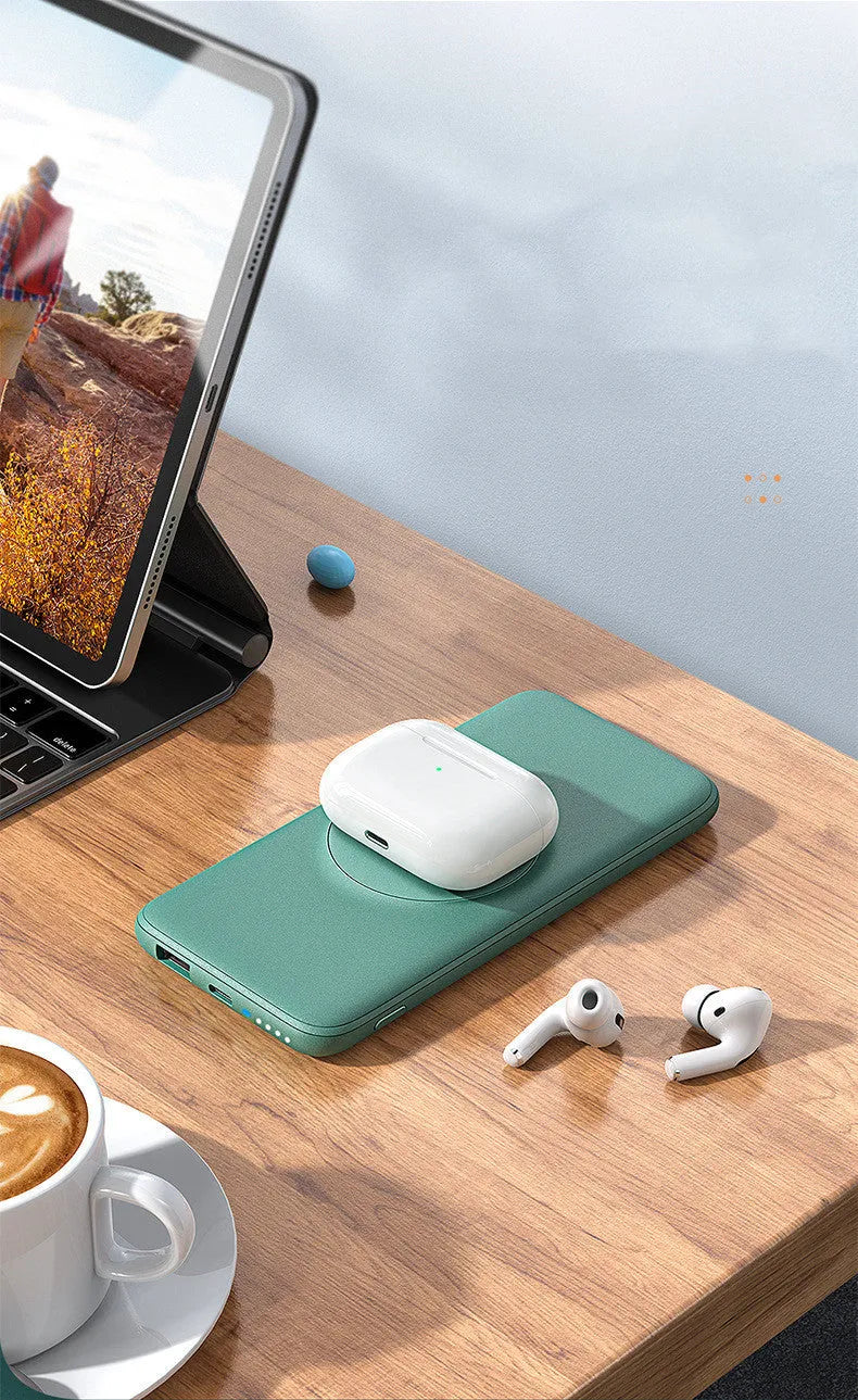 Maiduo Magsafe magnetic wireless charging power bank in mint green colour showing back clip design