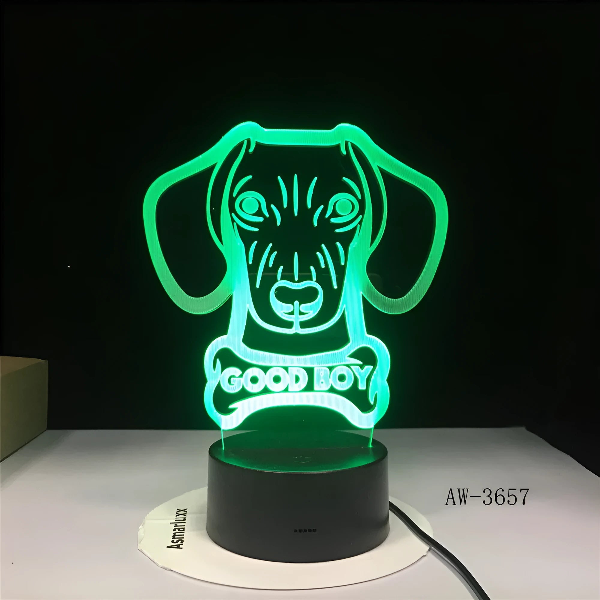 Remote control gradient LED table lamp with acrylic shade on ABS base, showing colourful lighting effect