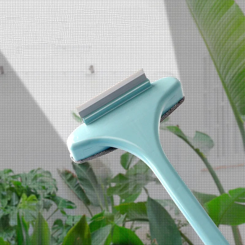 Telescopic window screen cleaning tool with brush head and extendable aluminium pole