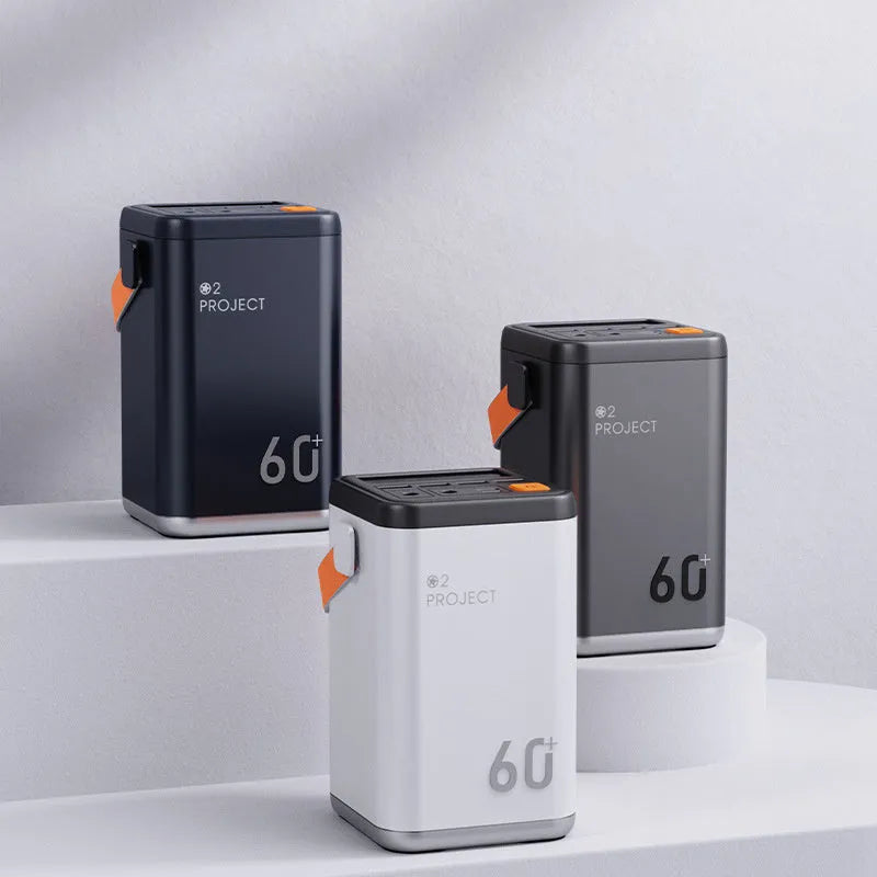 60000mAh outdoor emergency power bank in grey with multi-U ports and plastic shell