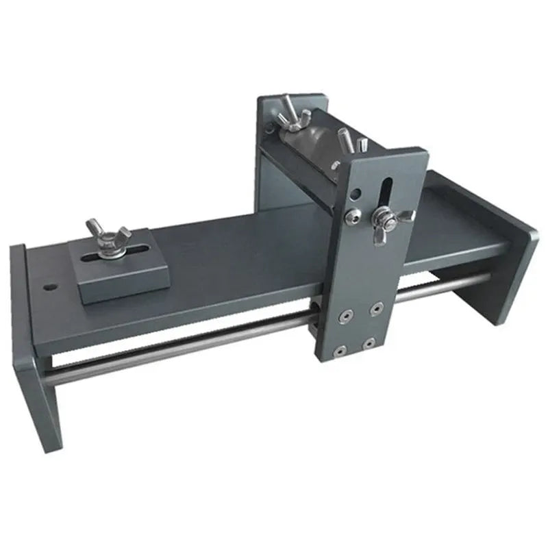 Fixed angle woodworking sharpening tool for chisels and planers made from silver aluminium alloy.