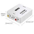 White and black mini AV to HDMI converter with 0.5 metre cable showing front and back connections