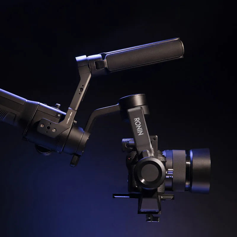 PGYTECH aluminium gimbal adapter for DJI Ronin S and SC on a tripod with accessory mounts visible.
