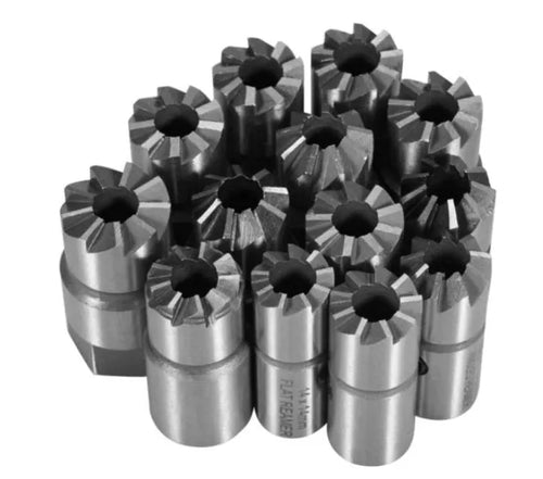 17-piece fuel injector reamer kit with reamers, T-handle, and test benchmark in blue case