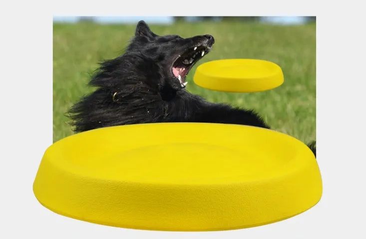 Yellow EVA plastic dog throwing toy for outdoor fetch games and training