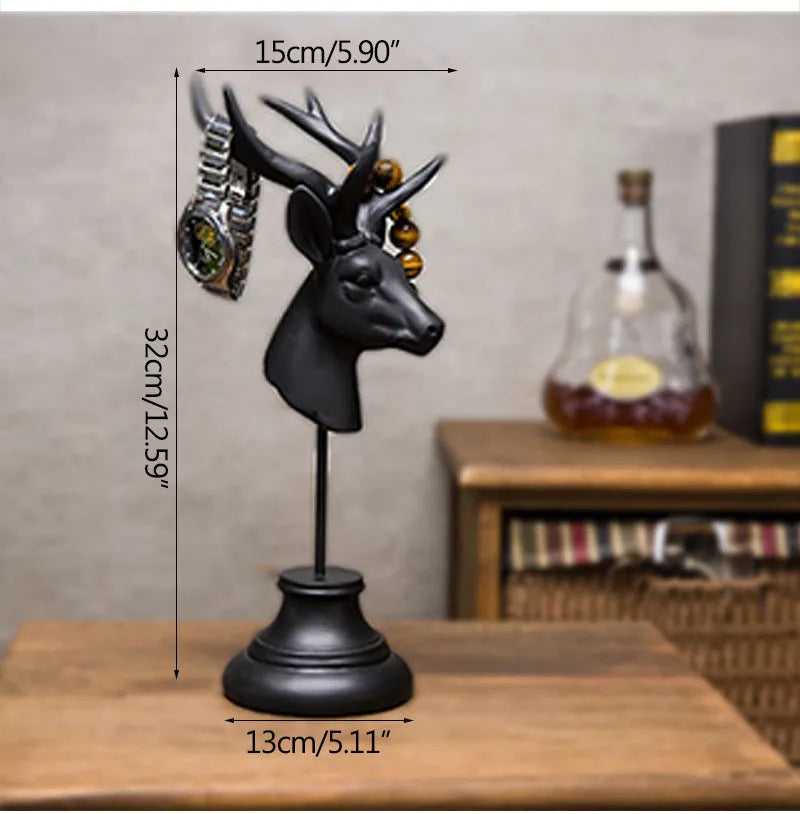 Handcrafted natural resin animal sculpture for home décor in black, white, or wood colour, 32cm tall.