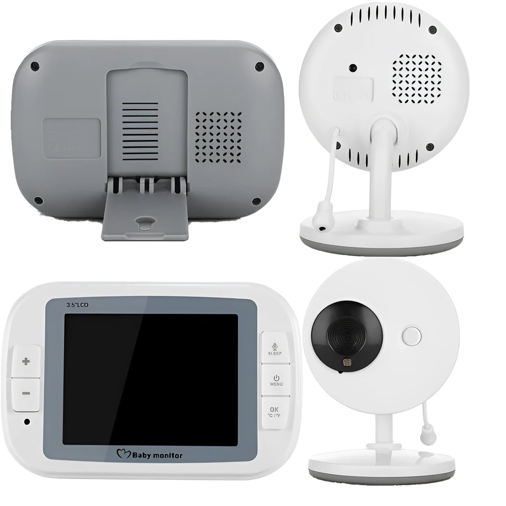 White 3.5 inch digital wireless baby monitor with UFO-style camera for nursery night vision monitoring