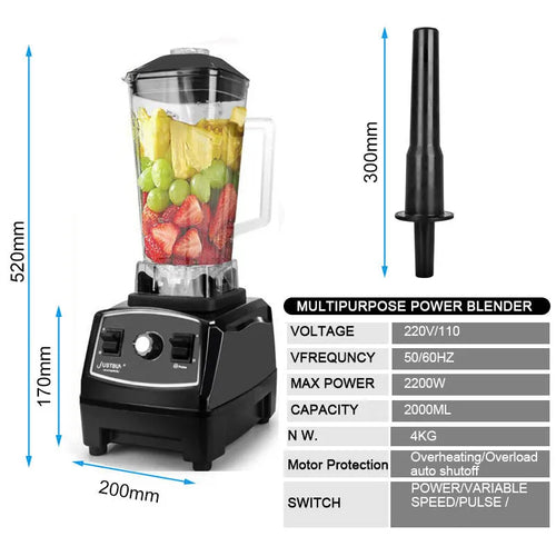 2200W 2L blender broken wall machine in black with jar and control dial on countertop