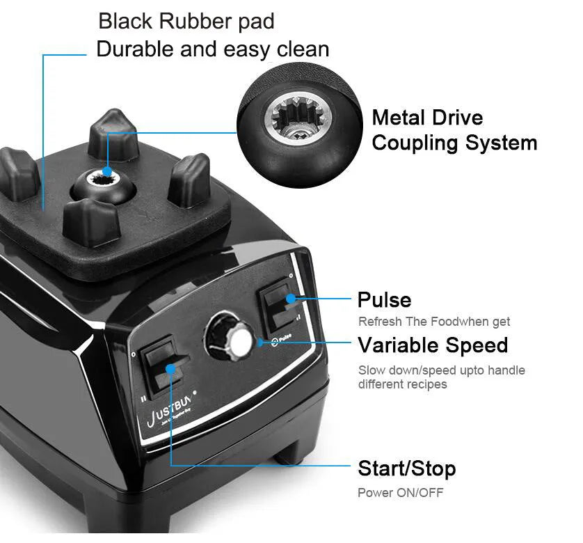 2200W 2L blender broken wall machine in black with jar and control dial on countertop