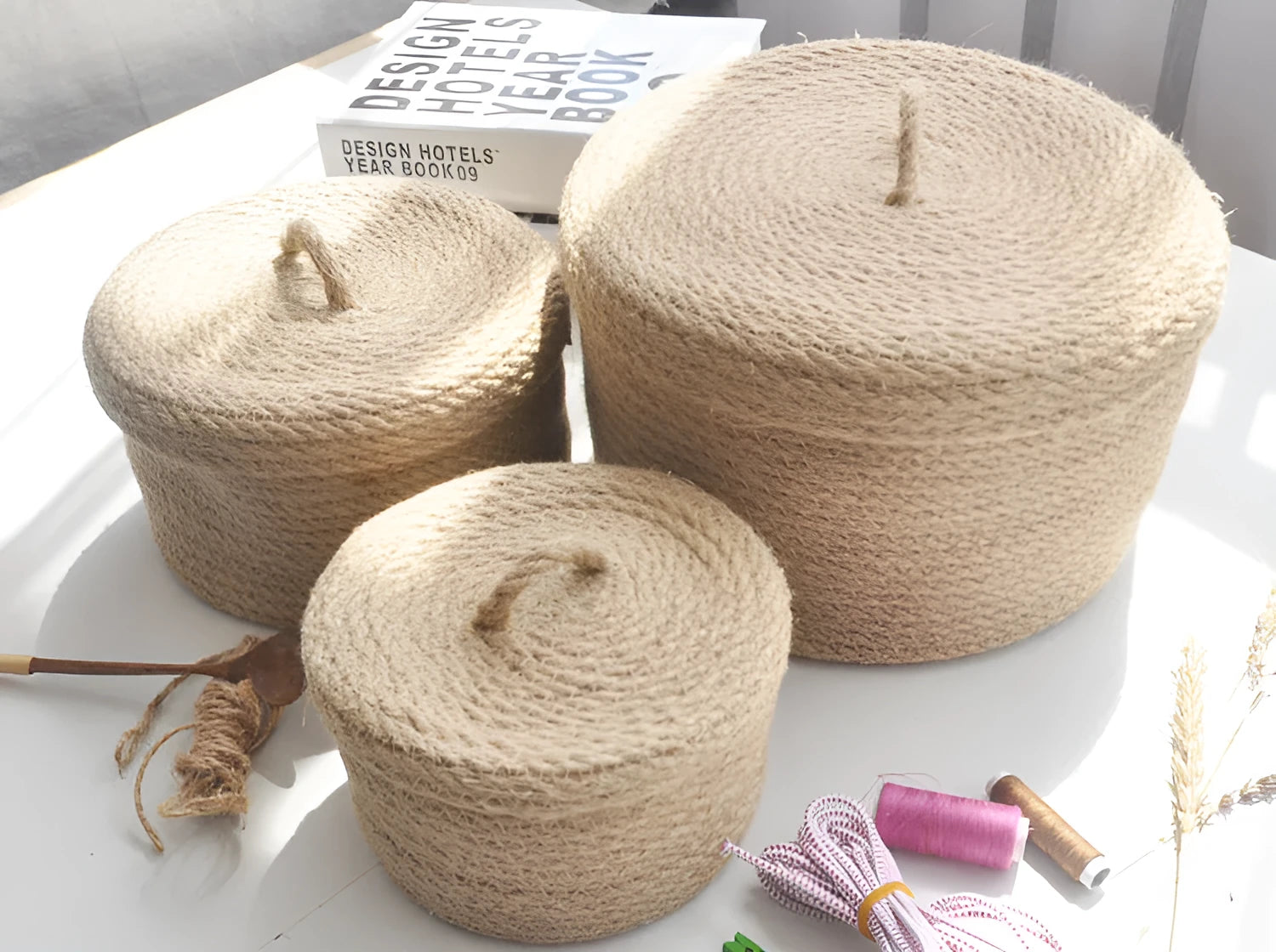 Japanese-style fabric linen storage basket with cover in three sizes for bedroom underwear organisation