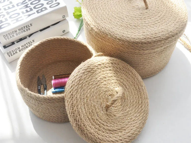 Japanese-style fabric linen storage basket with cover in three sizes for bedroom underwear organisation