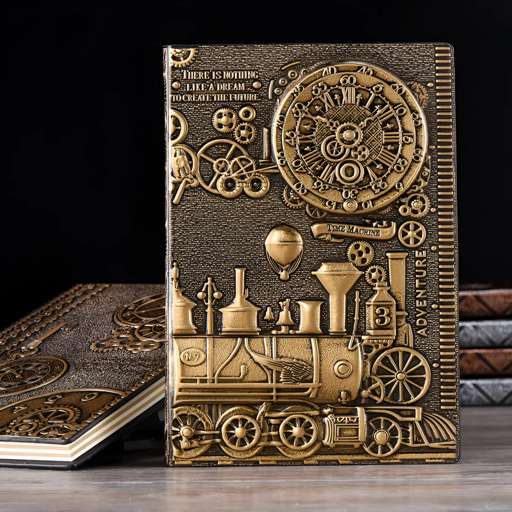 European relief retro notepad diary with embossed design showing three metallic colour options