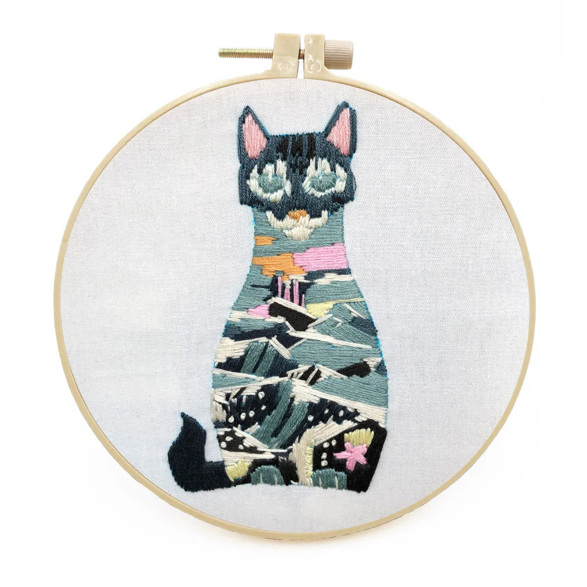 Cross stitch embroidery kit with cat designs on cotton fabric for beginners