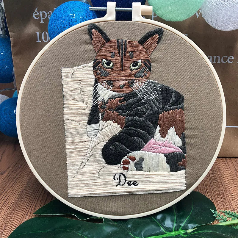 Cross stitch embroidery kit with cat designs on cotton fabric for beginners