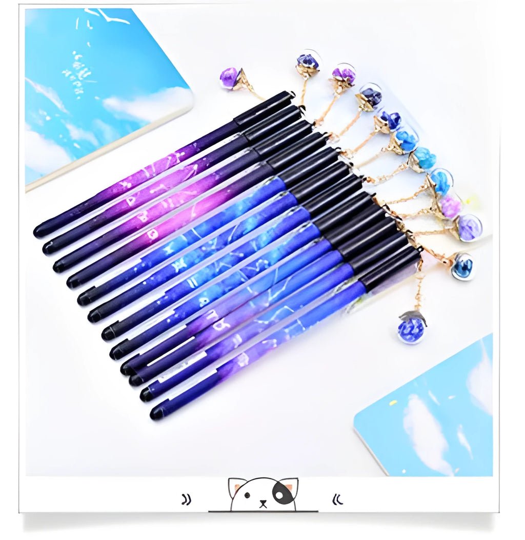 Twelve Constellations romantic black gel pen with zodiac pendant, 0.5mm tip, plastic body, 16cm, random colour