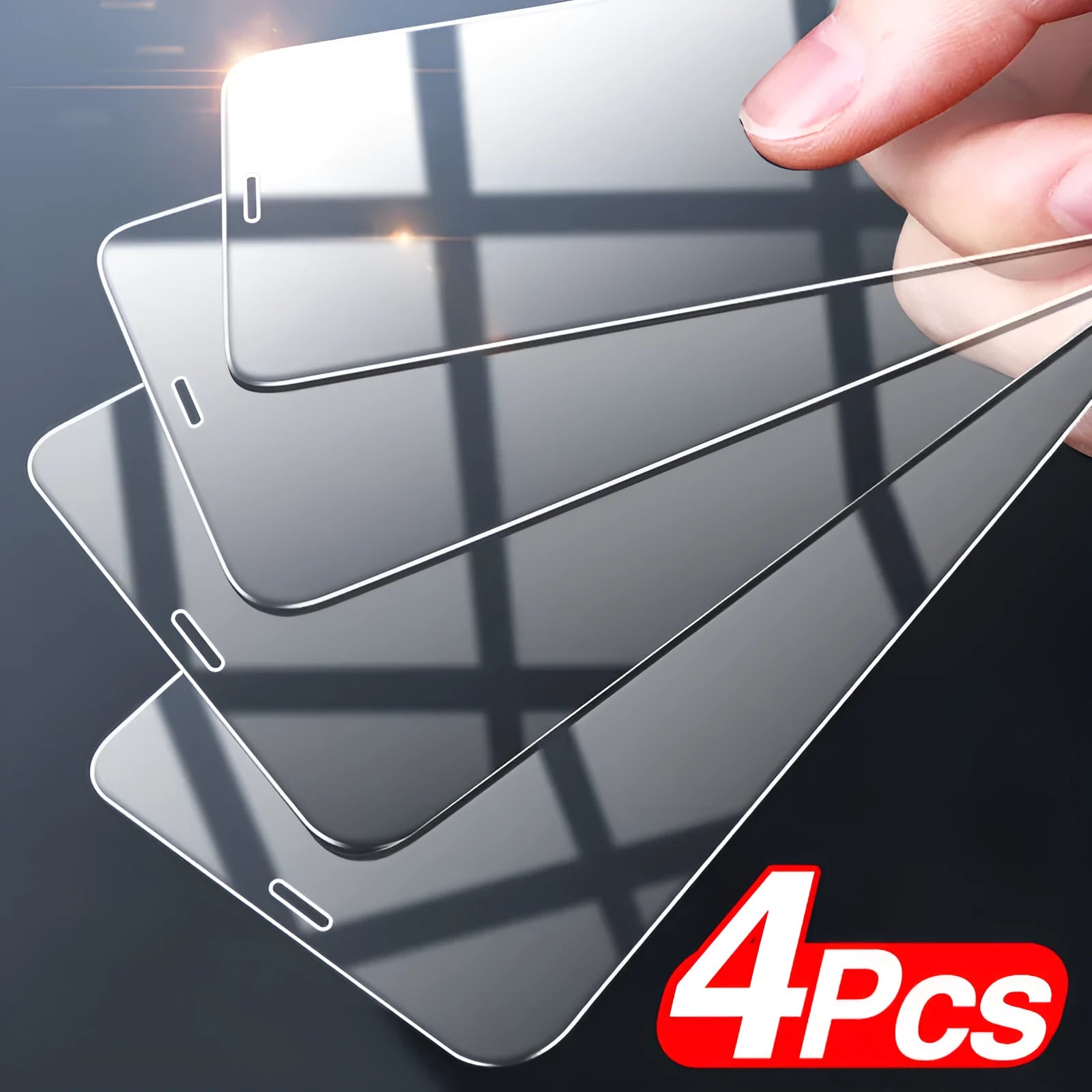 Four transparent tempered glass screen protectors for iPhone with full coverage design