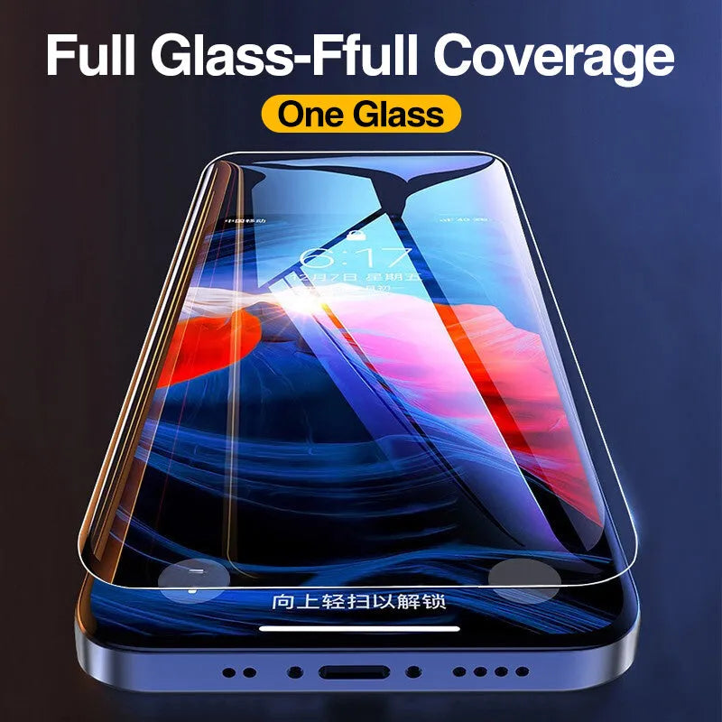 Four transparent tempered glass screen protectors for iPhone with full coverage design