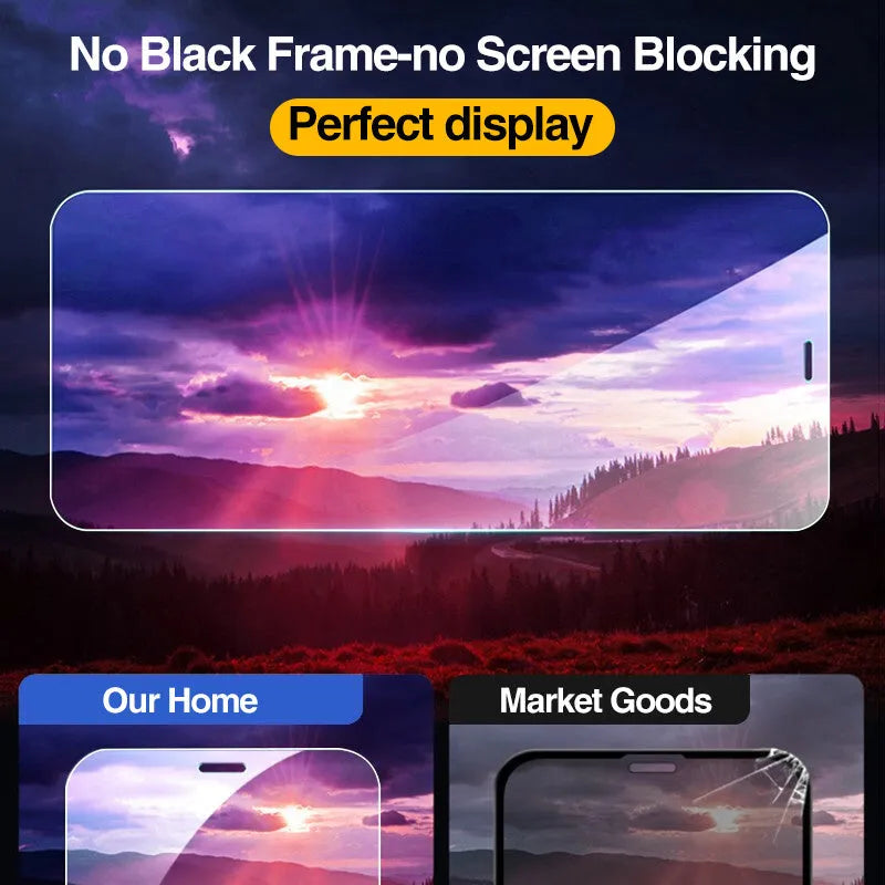 Four transparent tempered glass screen protectors for iPhone with full coverage design
