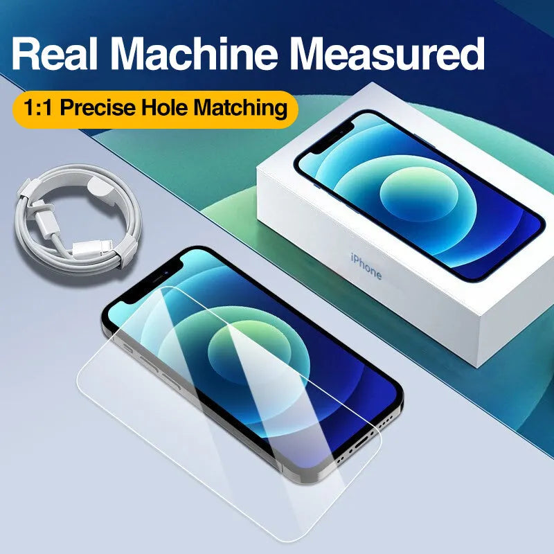 Four transparent tempered glass screen protectors for iPhone with full coverage design