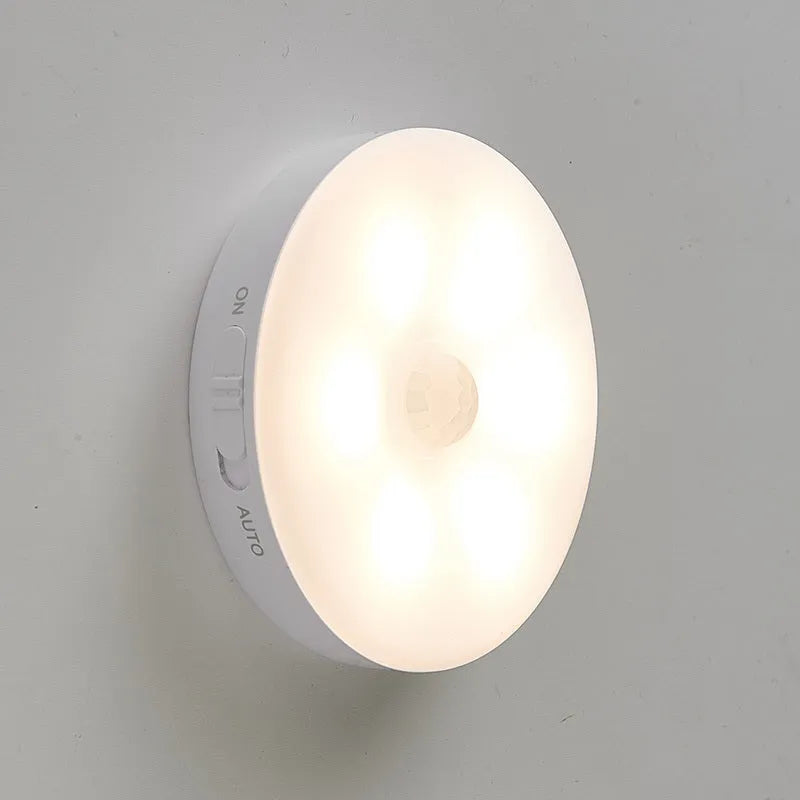 Wireless body sensing LED lights for automatic night-time illumination in home hallways and cabinets