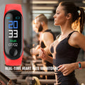 M3 Smart Bracelet with colour screen in black, red, or blue colours on a wrist