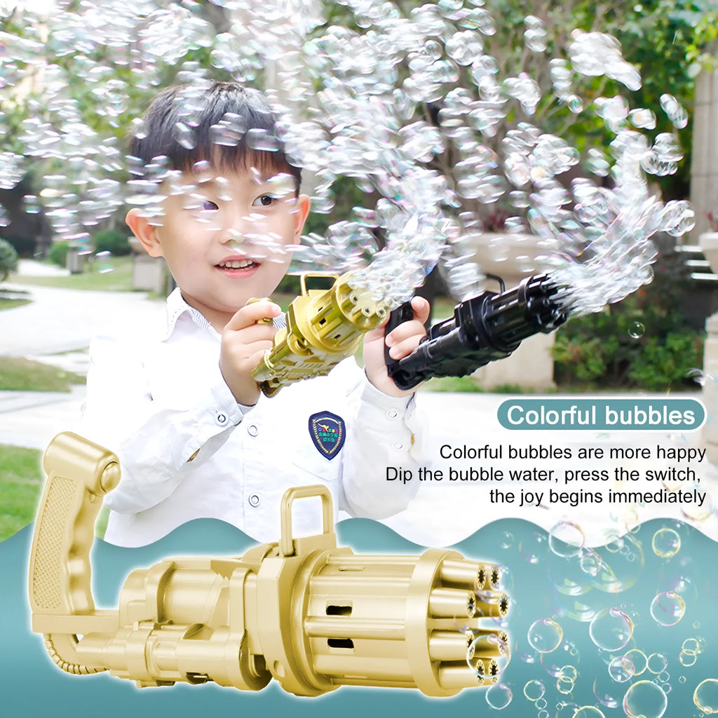 Kids plastic bubble machine gun toy in pink colour with battery compartment and bubble solution sink
