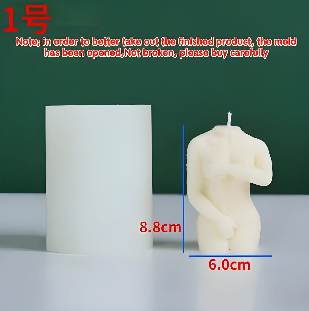 Silicone candle mould shaped like shy female body for creating artistic nude figure candles