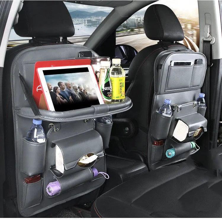 PU leather car seat back storage bag with multiple pockets and trash can function in choice of six colours