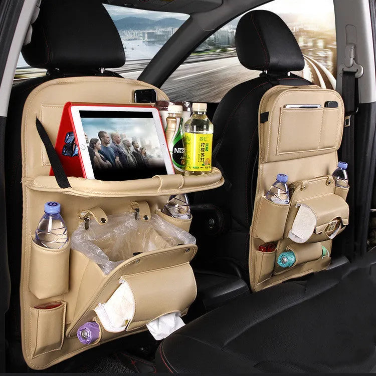 PU leather car seat back storage bag with multiple pockets and trash can function in choice of six colours