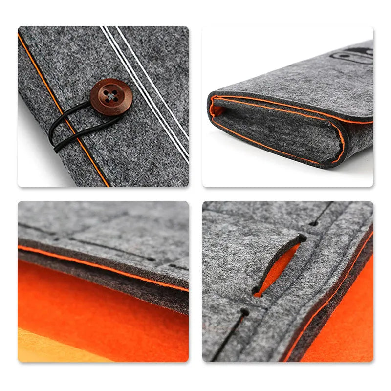 Black felt carrying pouch for Nintendo Switch open to show console compartment and game card slots