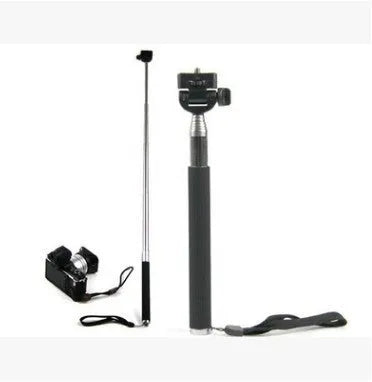 Black stainless steel 7-section telescopic selfie stick with Bluetooth remote and clip set for smartphone photography