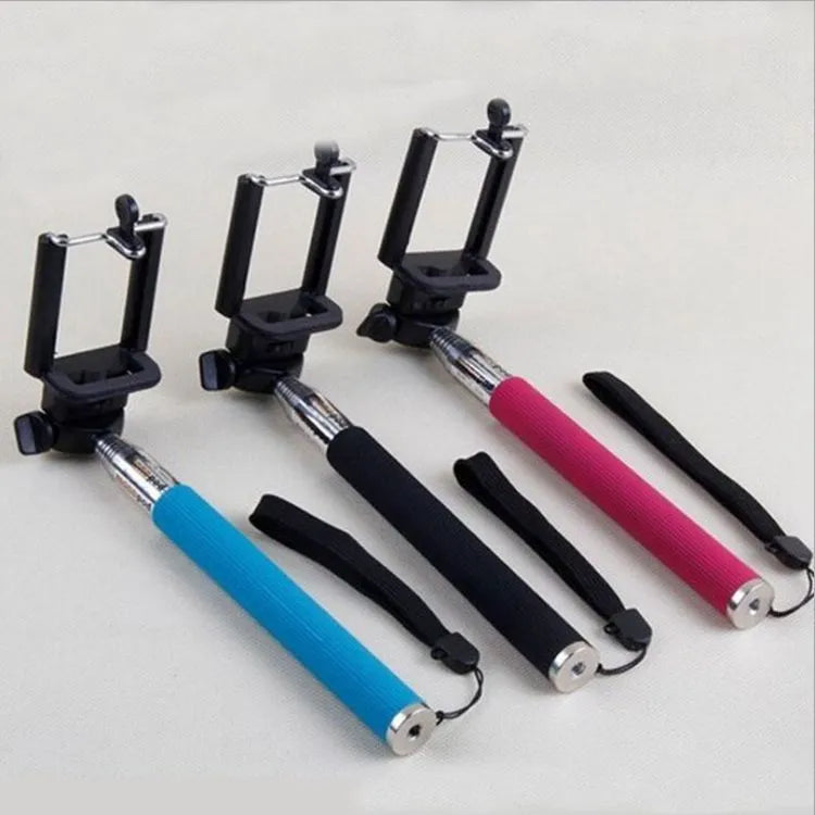 Black stainless steel 7-section telescopic selfie stick with Bluetooth remote and clip set for smartphone photography