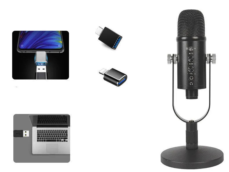 JIY BM-86PRO black USB condenser microphone on metal base with foam cover
