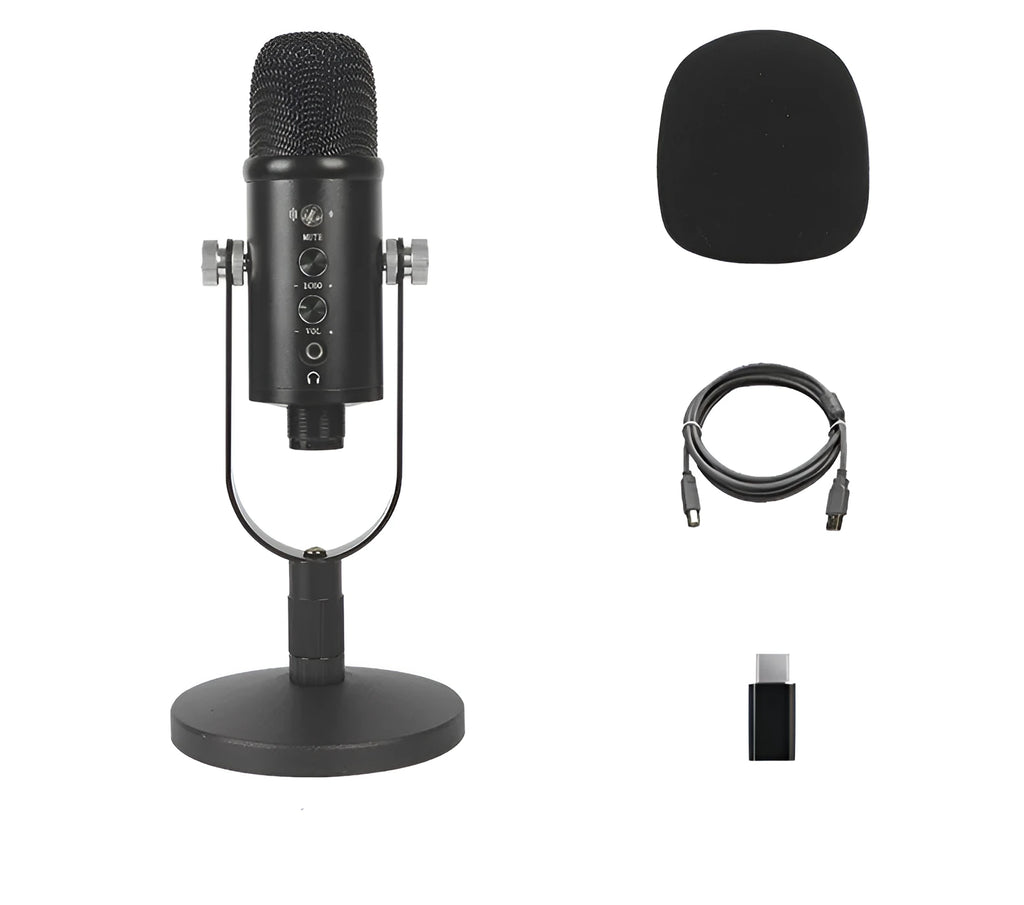 JIY BM-86PRO black USB condenser microphone on metal base with foam cover