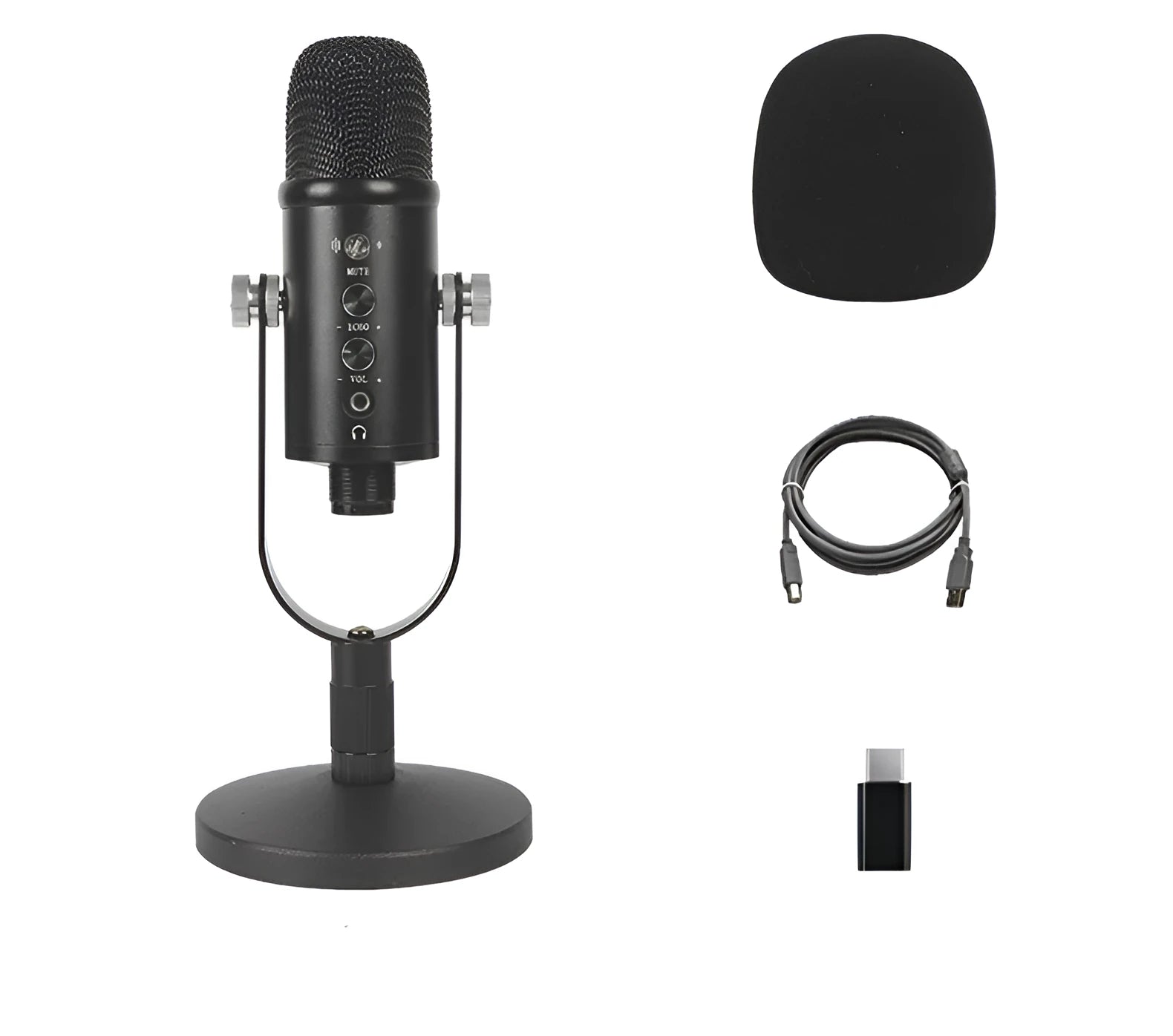 JIY BM-86PRO black USB condenser microphone on metal base with foam cover