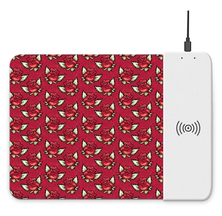 Wireless charging mouse pad with cartoon design and RGB lighting around edges