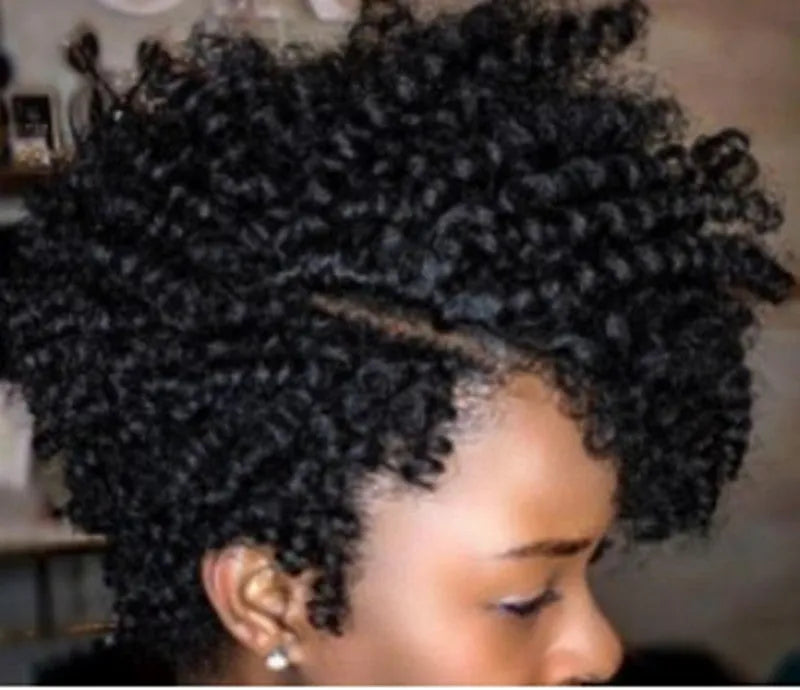 Small curly explosive African wig in black sending net with Qi bangs, 25cm length
