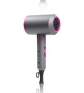Electric hair dryer with negative ion technology, foldable handle, grey red edge colour, set wind nozzle attached