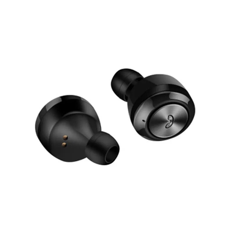 Black and white A6 true wireless noise cancelling Bluetooth headset with earplug design